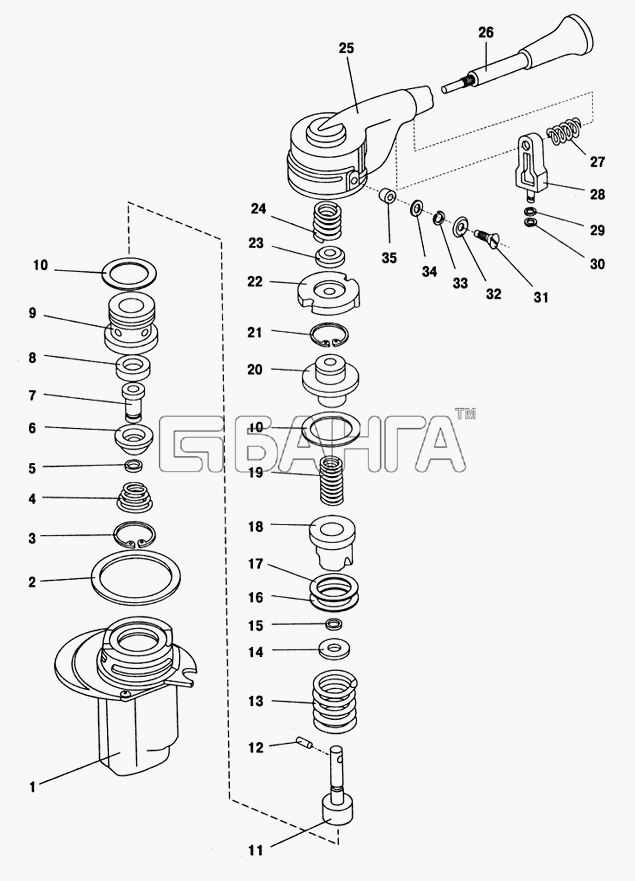 ПАЗ ПАЗ-32053 Схема Кран стояночного тормоза с ручным banga.ua