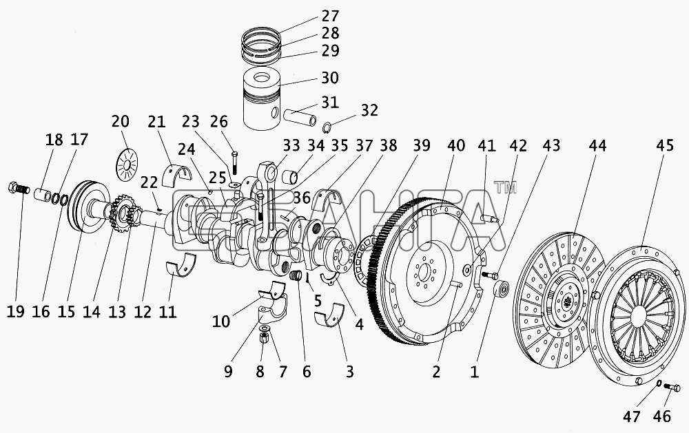 ПАЗ ПАЗ-4234 Схема Поршни коленчатый вал маховик диски banga.ua