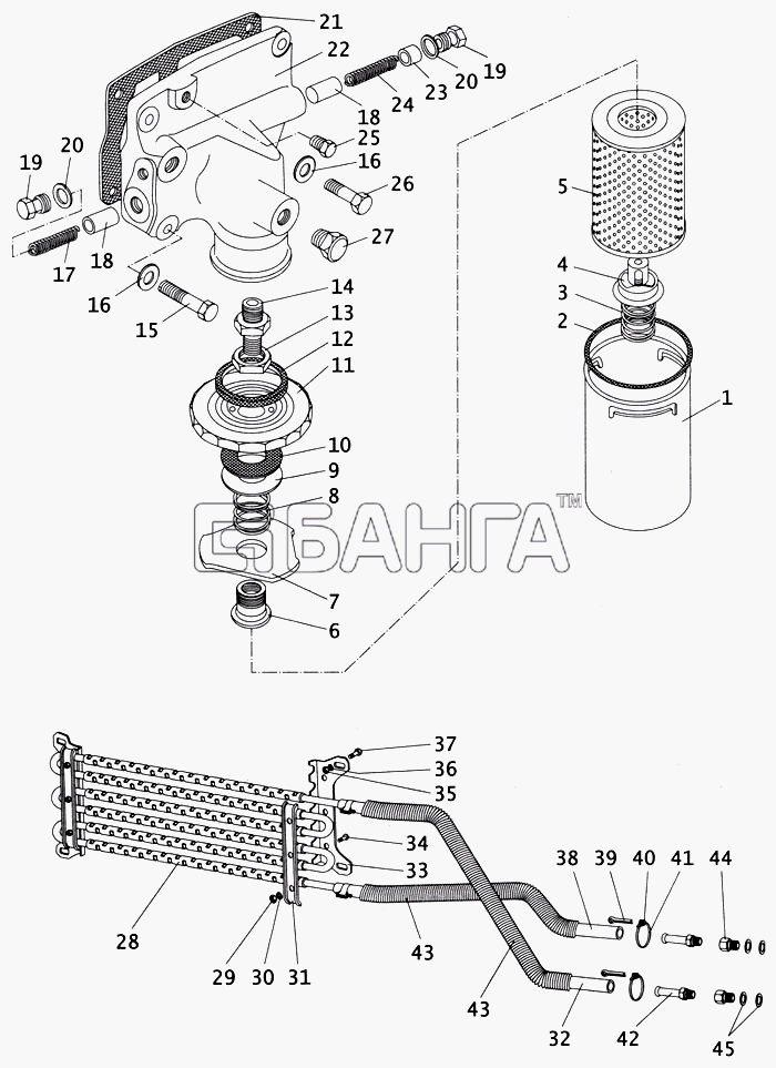 ПАЗ ПАЗ-4234 Схема Масляный фильтр и масляный радиатор-57 banga.ua