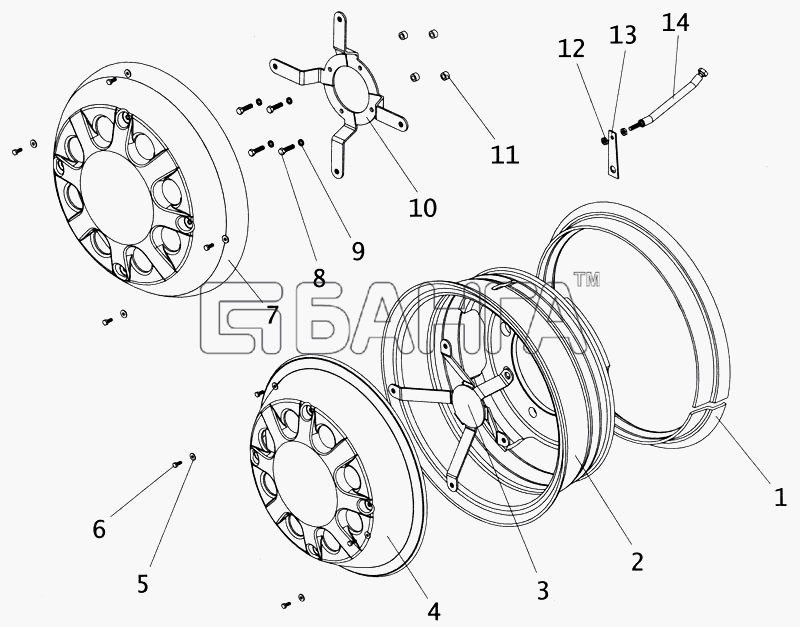 ПАЗ ПАЗ-4234 Схема Диск колеса с ободом и декоративными banga.ua