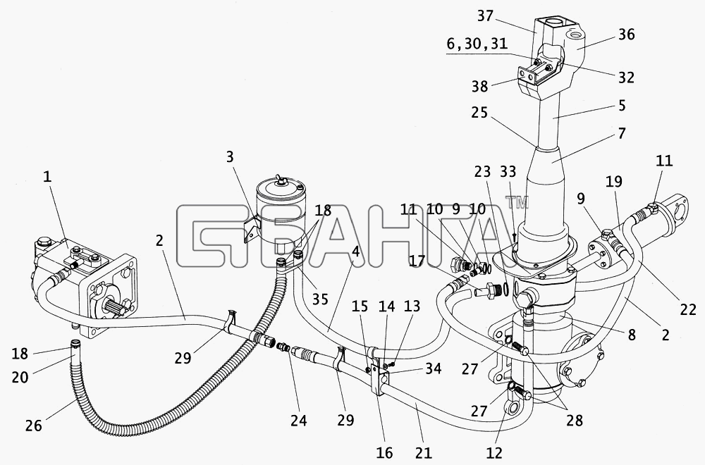 ПАЗ ПАЗ-4234 Схема Рулевое управление с гидроусилителем и banga.ua