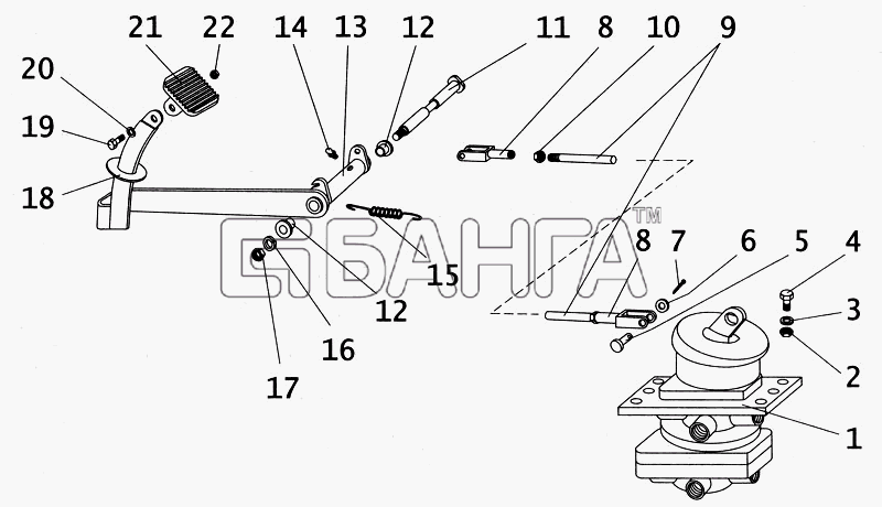 ПАЗ ПАЗ-4234 Схема Механизм привода рабочих тормозов-106 banga.ua