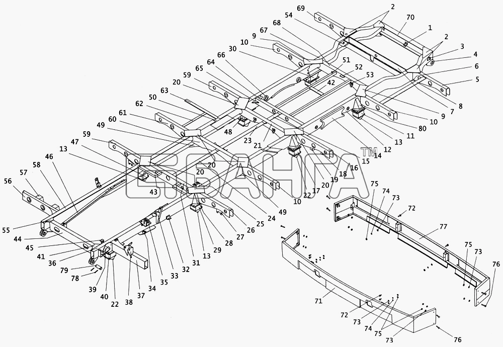 ПАЗ ПАЗ-4234 Схема Основание кузова с бамперами-3 banga.ua
