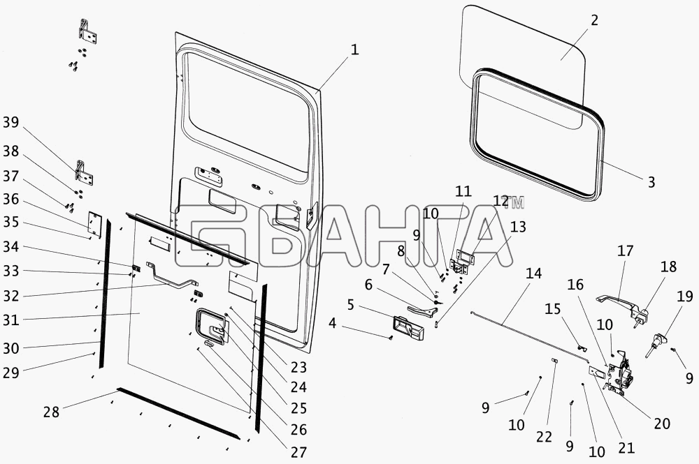 ПАЗ ПАЗ-4234 Схема Дверь задняя аварийная с остеклением-29 banga.ua