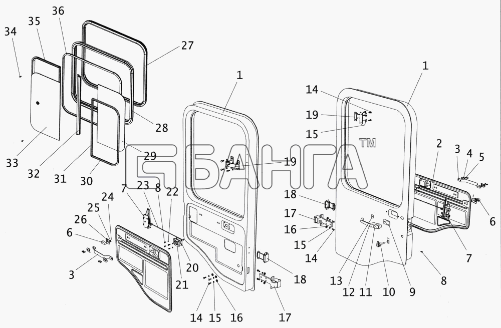 ПАЗ ПАЗ-4234 Схема Дверь водителя с остеклением-31 banga.ua