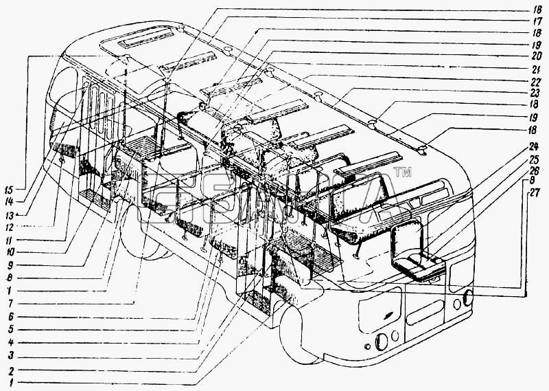 ПАЗ ПАЗ-672М Схема Сиденья поручни подножки-30 banga.ua