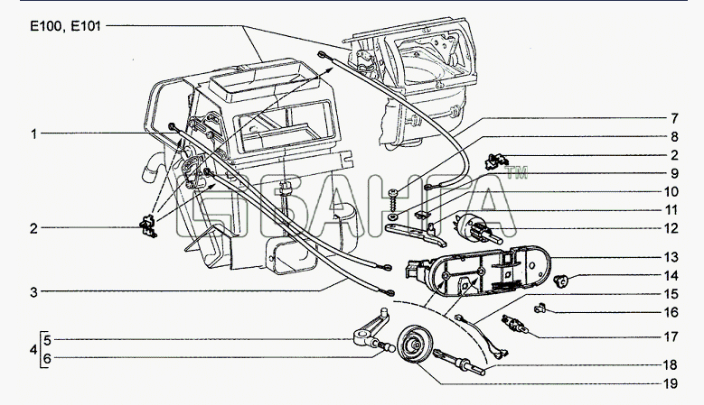 Chevrolet Chevrolet Niva 1.7 Схема Управление вентиляцией и