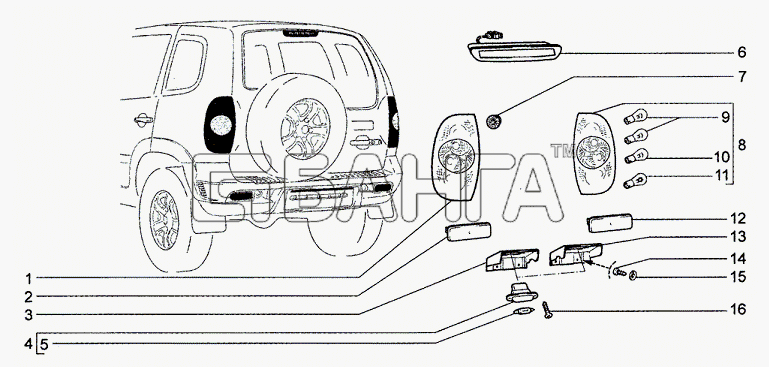 Chevrolet Chevrolet Niva 1.7 Схема Приборы световые задние (34 55)-234