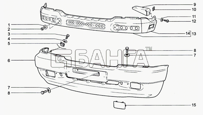 Chevrolet Chevrolet Niva 1.7 Схема Бампер передний (11 12 13 30 31