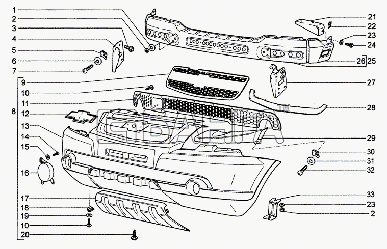 Chevrolet Chevrolet Niva 1.7 Схема Бампер передний (10 34 55)-76