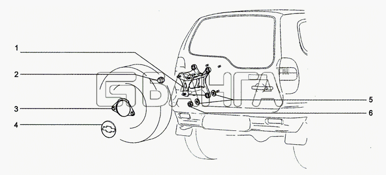 Chevrolet Chevrolet Niva 1.7 Схема Держатель запасного колеса (GLS
