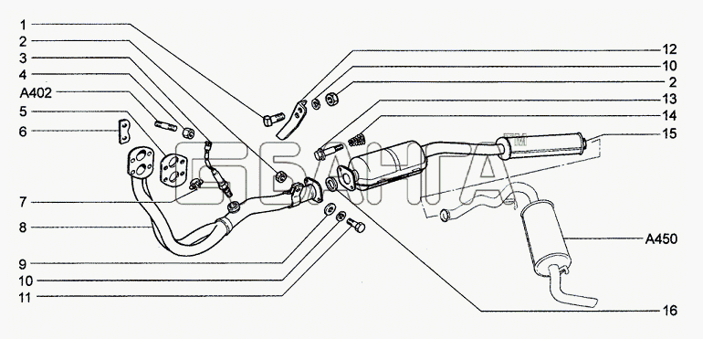 Chevrolet Chevrolet Niva 1.7 Схема Трубы выхлопные с нейтрализатором