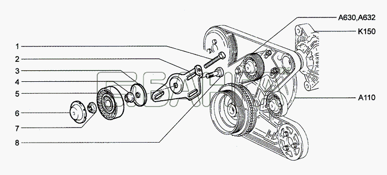 Chevrolet Chevrolet Niva 1.7 Схема Механизм натяжения ремня-134