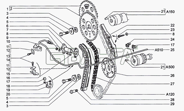 Chevrolet Chevrolet Niva 1.7 Схема Привод распределительного вала до