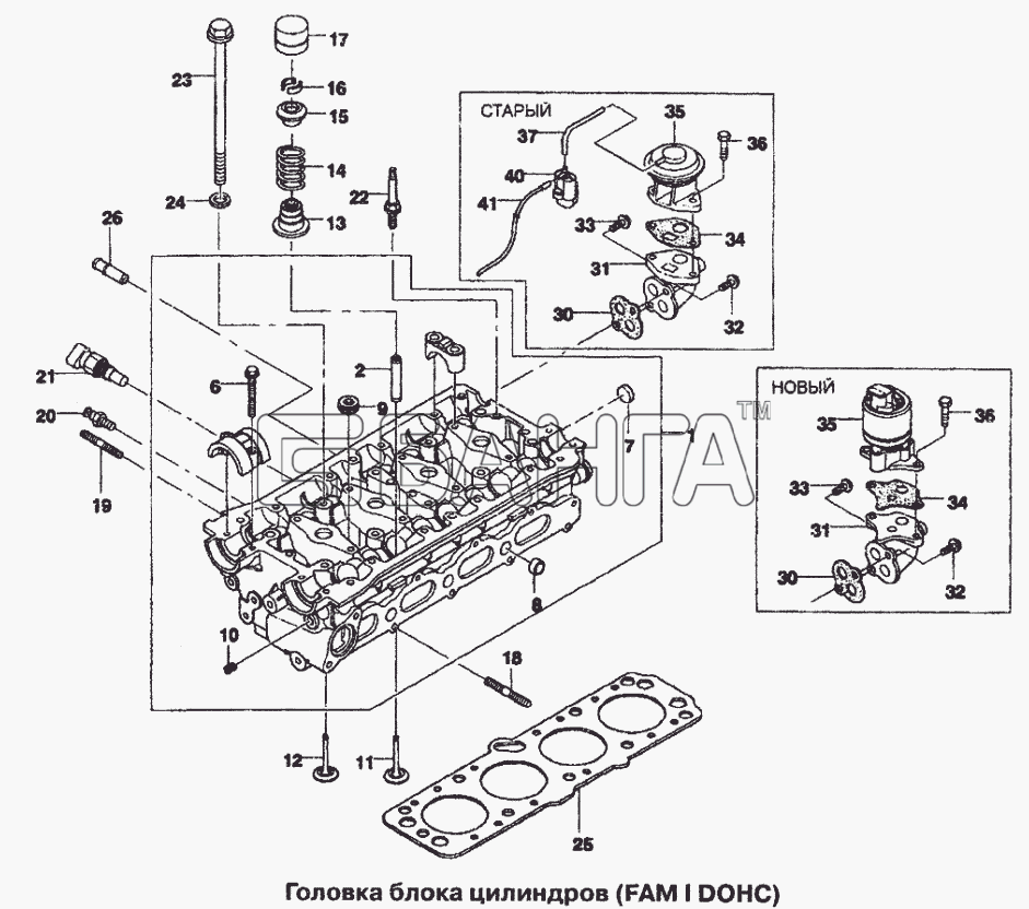 Daewoo Lanos Схема Головка блока цилиндров (FAM I DOHC)-16 banga.ua