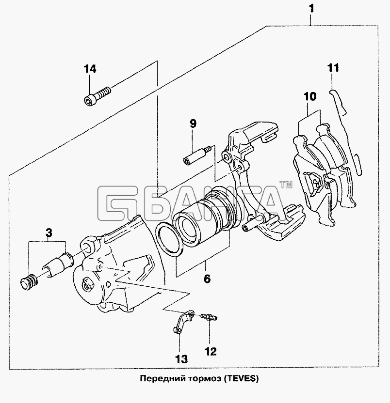 Chevrolet Chevrolet Lanos Схема Передний тормоз (TEVES)-151 banga.ua