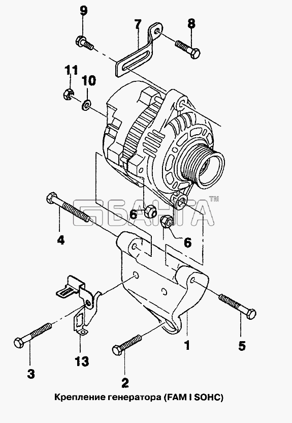 Chevrolet Chevrolet Lanos Схема Крепление генератора (FAM I SOHC)-169