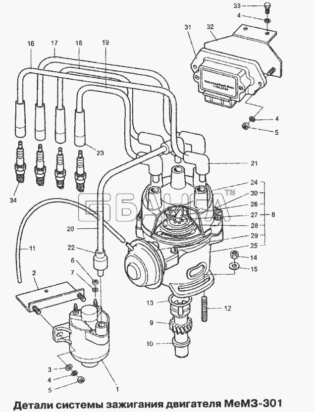 Chevrolet Chevrolet Lanos Схема Детали системы зажигания двигателя