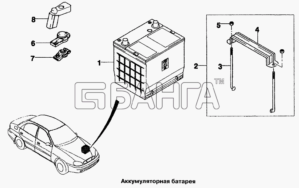 Daewoo Lanos Схема Аккумуляторная батарея-197 banga.ua