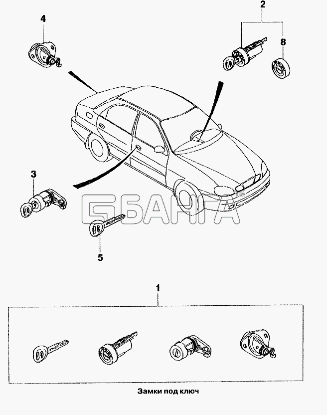 Chevrolet Chevrolet Lanos Схема Замки под ключ-252 banga.ua