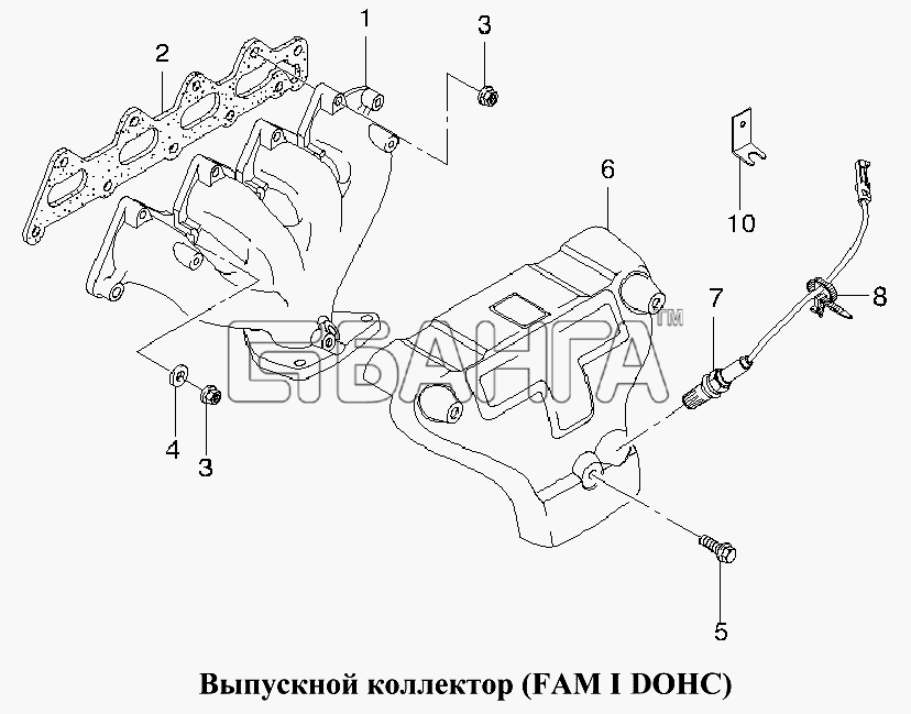 Daewoo Lanos Схема Выпускной коллектор (FAM I DOHC)-36 banga.ua