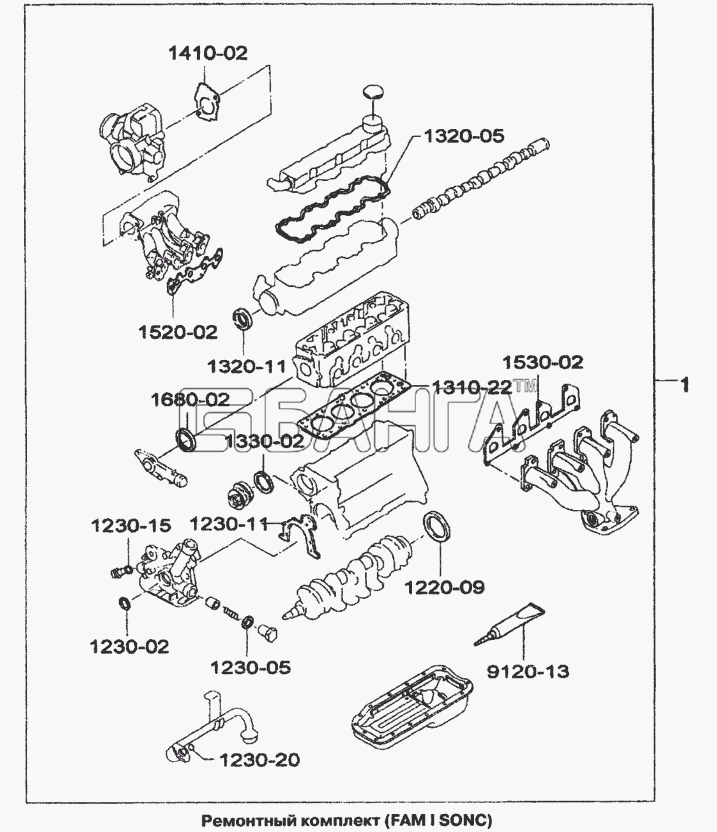 Daewoo Lanos Схема Ремонтный комплект для двигателя (FAM I banga.ua