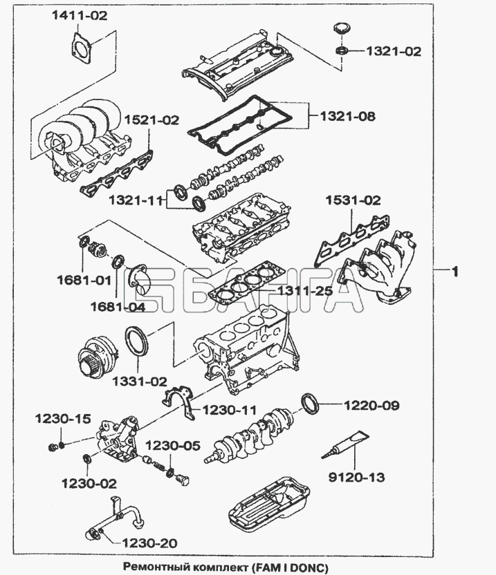 Daewoo Lanos Схема Ремонтный комплект для двигателя (FAM I banga.ua