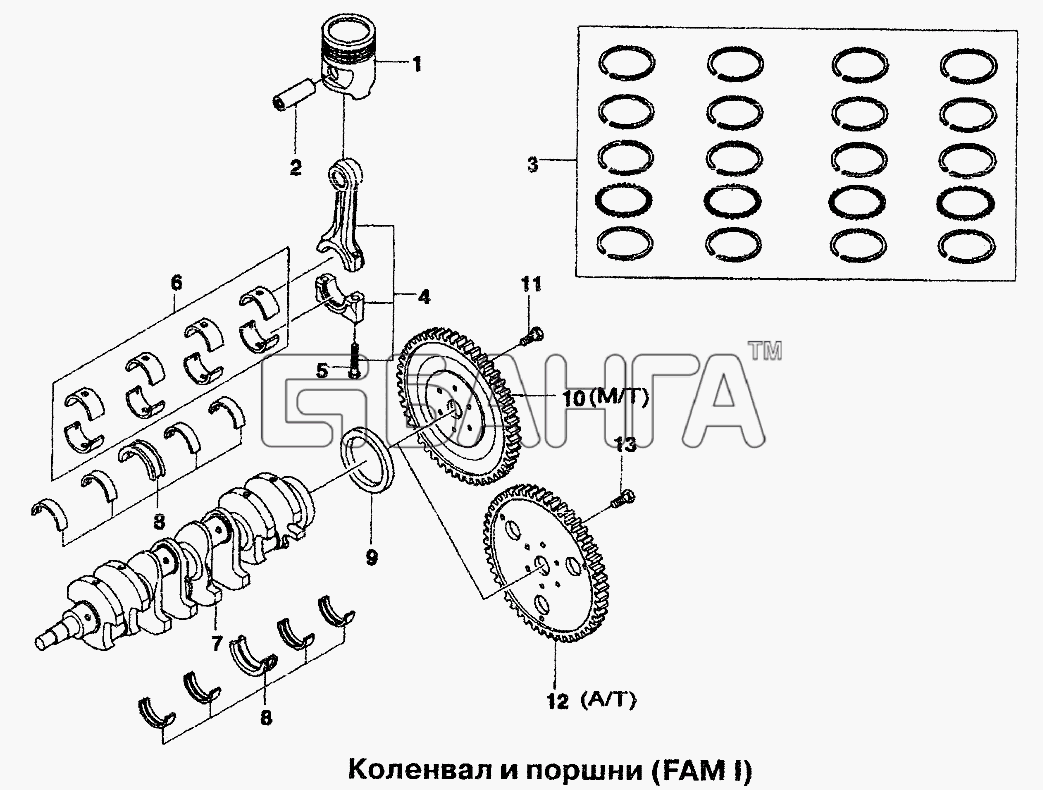 ЗАЗ ZAZ Sens Схема Коленвал и поршни (FAM I)-13 banga.ua