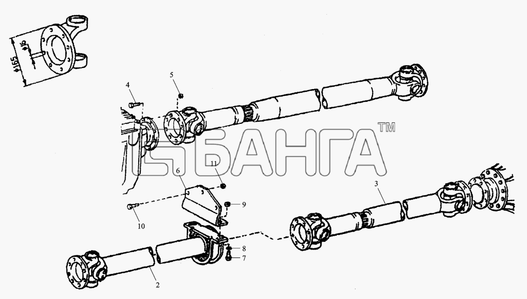 Shaanxi MAN-F2000 (SX3254JS384) Схема Валы кардана в сборе-99 banga.ua