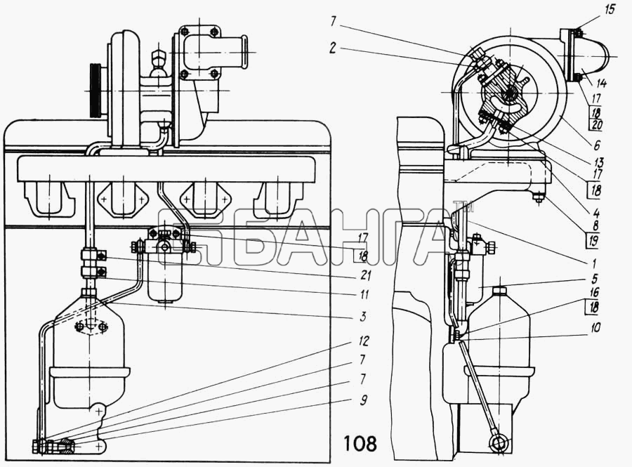 СМД 14...-20 (1998 г. Москва) Схема Установка турбокомпрессора