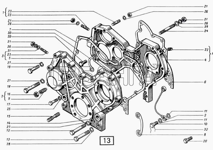 СМД 21...-24 (1998 г. Москва) Схема Картер и крышка картера зубчатых