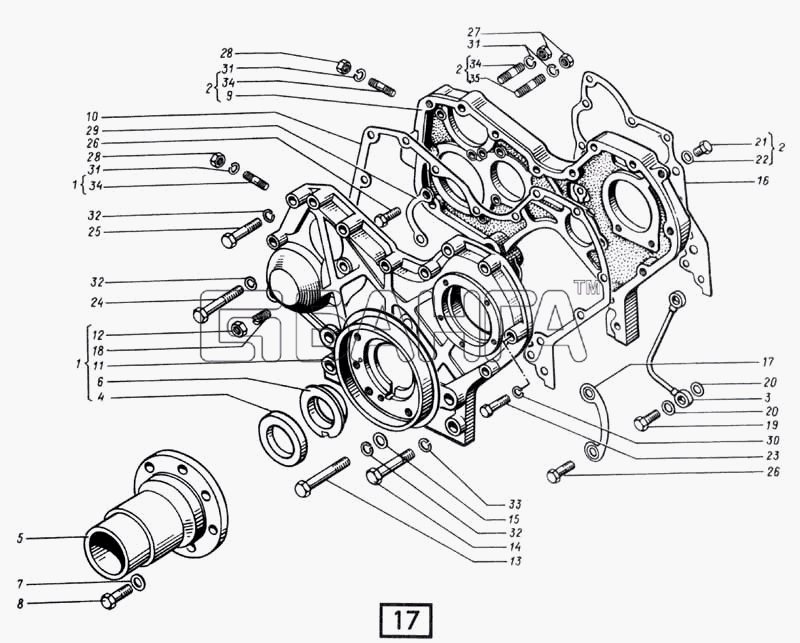 СМД 31 (1998 г. Москва) Схема Картер и крышка картера зубчатых колес