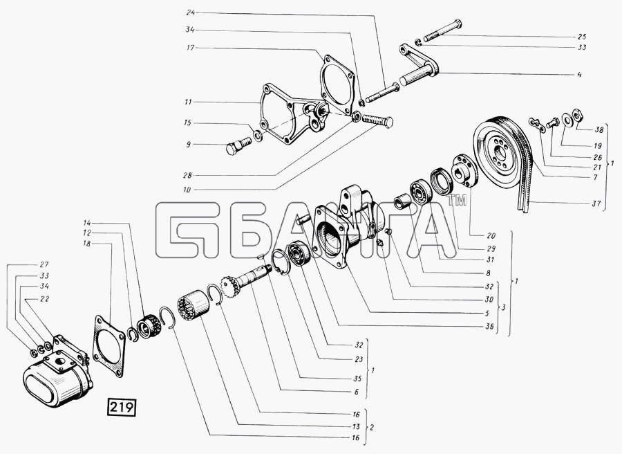 СМД 21...-24 (1998 г. Москва) Схема Установка гидронасоса(1) СМД-21