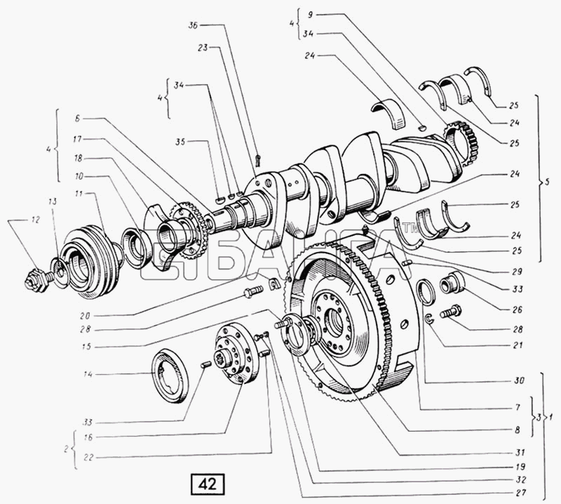 СМД 60...-73 (1998 г. Москва) Схема Вал коленчатый СМД-60 -62 -64 -66