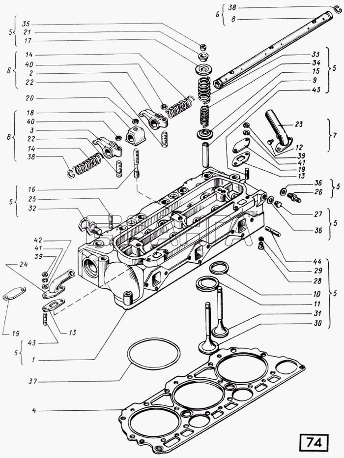 СМД 60...-73 (1998 г. Москва) Схема Головка цилиндров СМД-60 -62 -64