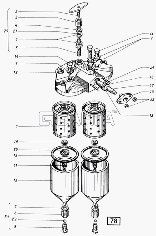 СМД 14...-20 (1998 г. Москва) Схема Многоступенчатй топливный фильтр