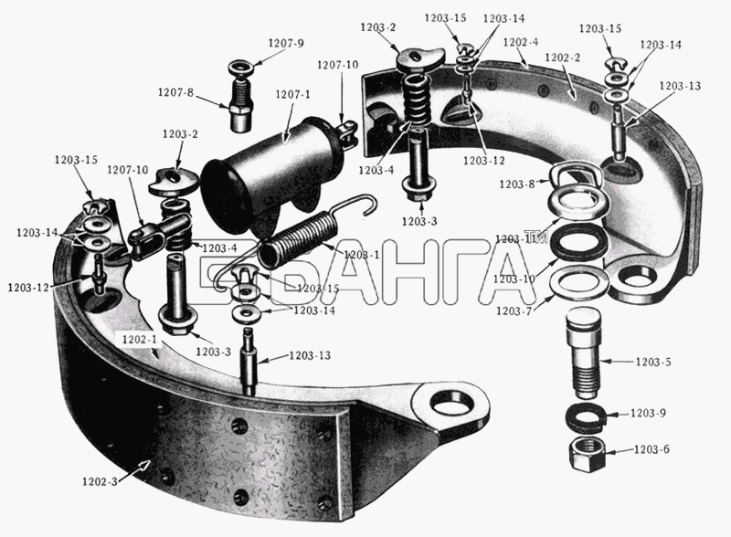 Studebaker Studebaker US6x6 Схема Механизм (колодки) ножного тормоза