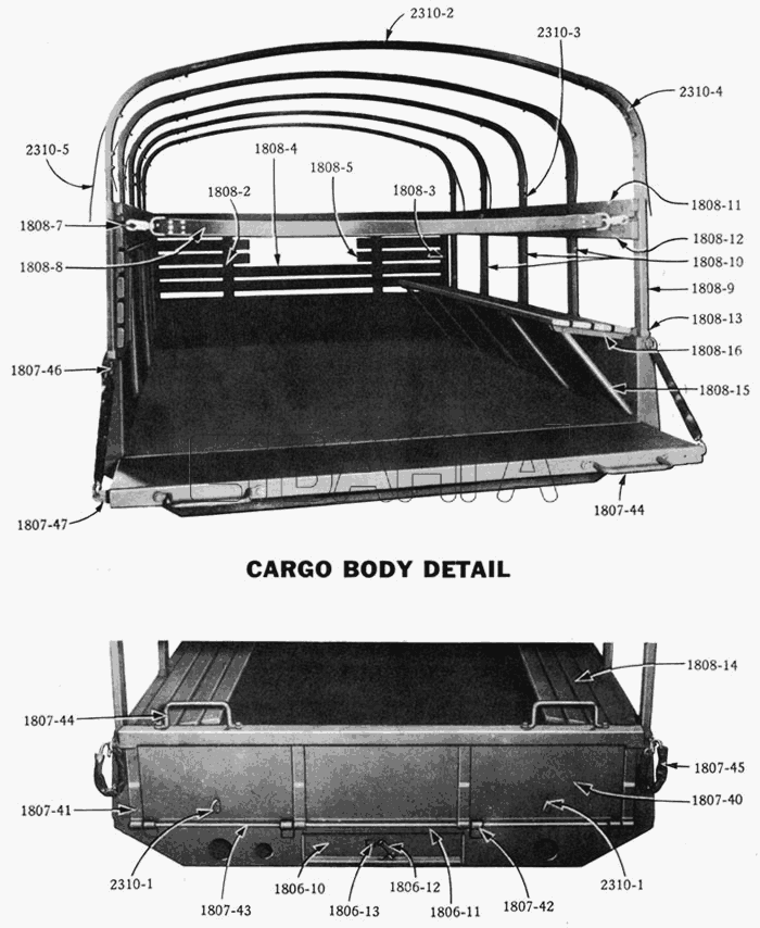Studebaker Studebaker US6x6 Схема Платформа каркас Cargo Body and Tail