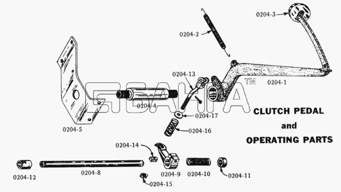 Studebaker Studebaker US6x6 Схема Управление сцеплением Clutch Pedal