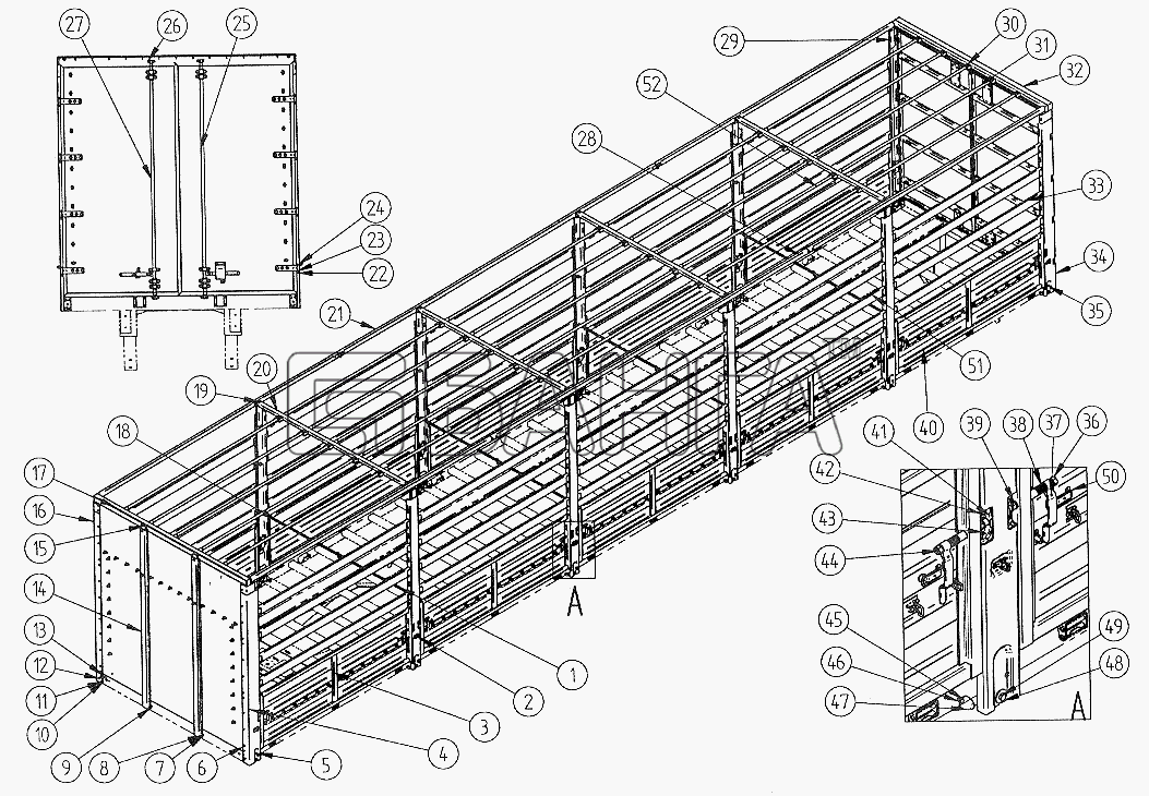 СЗАП СЗАП-9327 (2005) Схема Платформа с каркасом тента передней