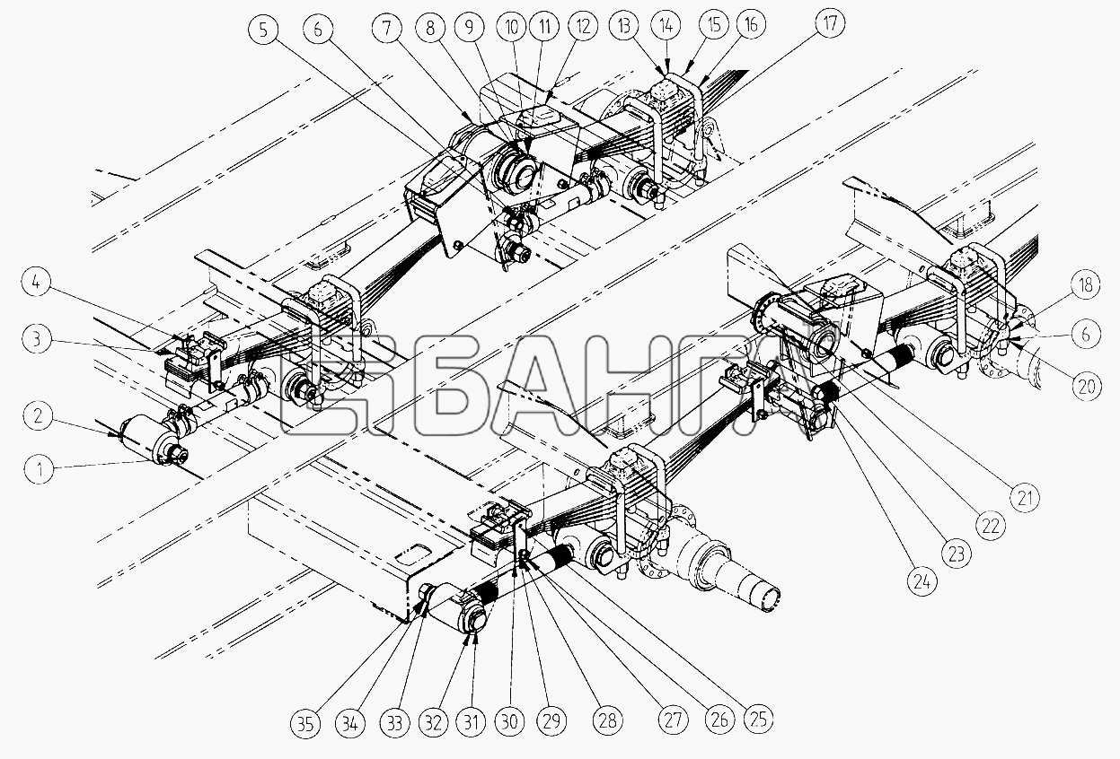 СЗАП СЗАП-9340 (2005) Схема Подвеска рессорная балансирная-12 banga.ua