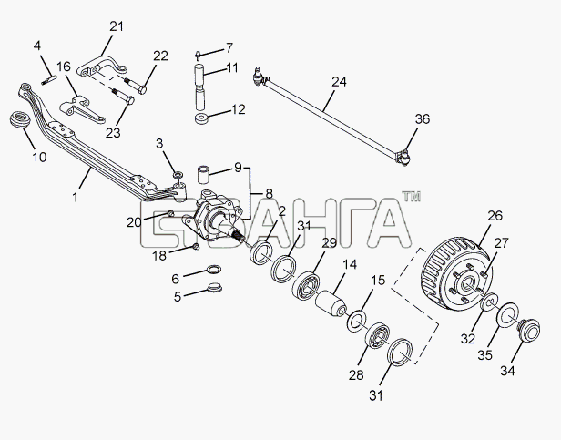 Tata SFC 407 LHD Euro II Схема FRONT AXLE-63 banga.ua