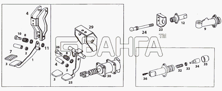 Tata LP LPT 613 LHD Схема CLUTCH AND BRAKE CONTROLS-45 banga.ua
