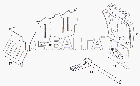 Tata LP LPT 613 LHD Схема MUDGUARD AND MUDFLAP-116 banga.ua