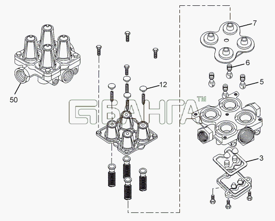 Tata LPT 613 LHD EURO II Схема QUADRUPLE SYSTEM PROTECTION VALVE-74