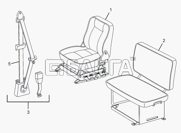 Tata LPT 613 LHD EURO II Схема SEAT AND SEAT BELTS-115 banga.ua