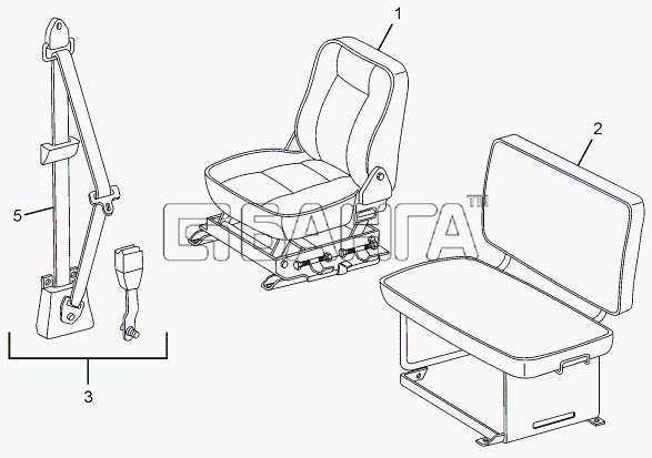 Tata LPT 613 Euro-III Схема SEAT AND SEAT BELTS CHASSIS TYPE 381313-27