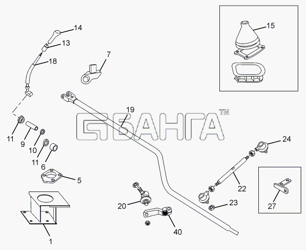 Tata LPT 613 Euro-III Схема GEAR SHIFT LINKAGE CHASSIS TYPE 381313-70