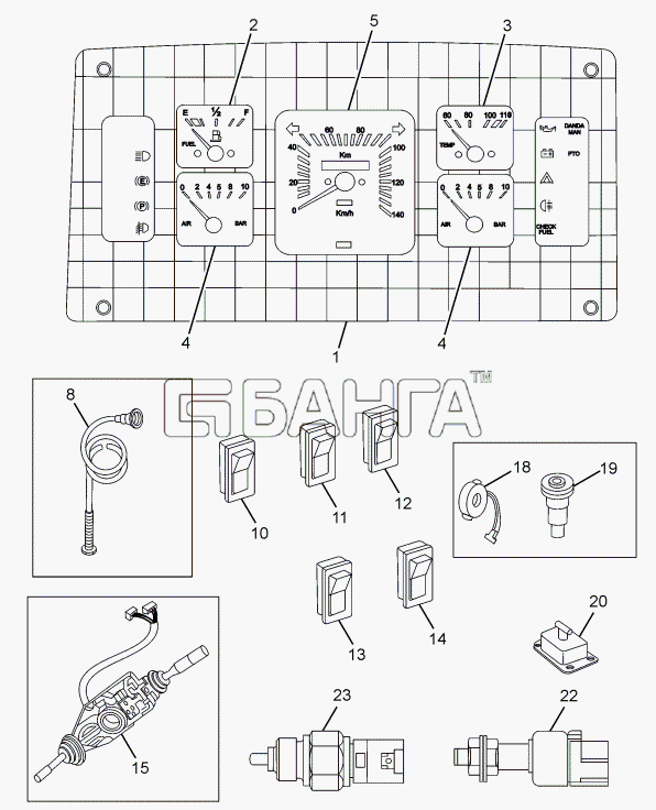 Tata LPT 613 Euro-III Схема INSTRUMENT CLUSTER CHASSIS TYPE 381226-123