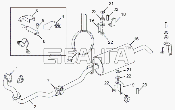 Tata LPT 613 34 WB Euro III Схема EXHAUST SYSTEM-53 banga.ua